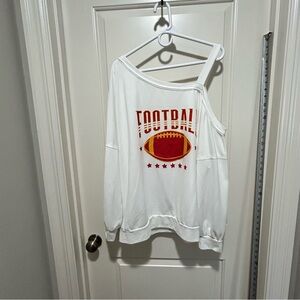 Women’s size 2X/22W White Football Graphic Off-Shoulder Sweatshirt. Nice !